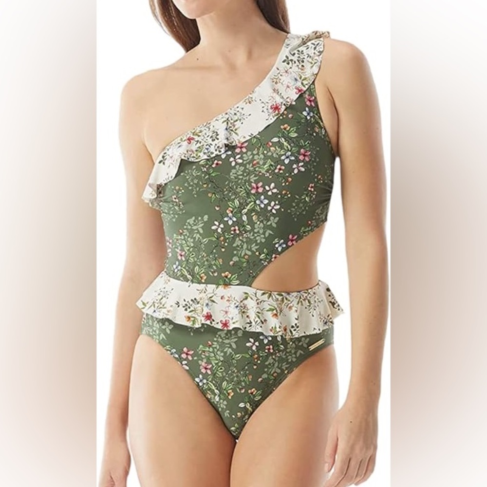 NWT Vince Camuto Piccadilly Ruffle One Shoulder Swimsuit